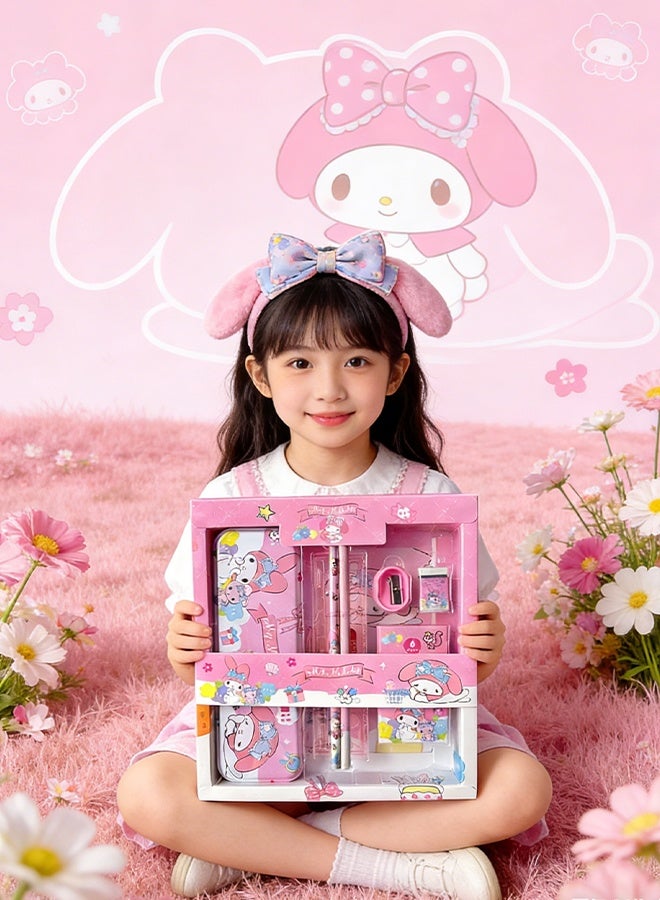 سانريو مجموعة أدوات مكتبية من سانريو ماي ميلودي مكونة من 12 قطعة لطلاب المرحلة الابتدائية، علبة هدايا تحتوي على مقلمة/أقلام رصاص/ممحاة/مبراة/أقلام تلوين، هدية مثالية للعودة إلى المدرسة وأعياد الميلاد للأطفال - Image 2